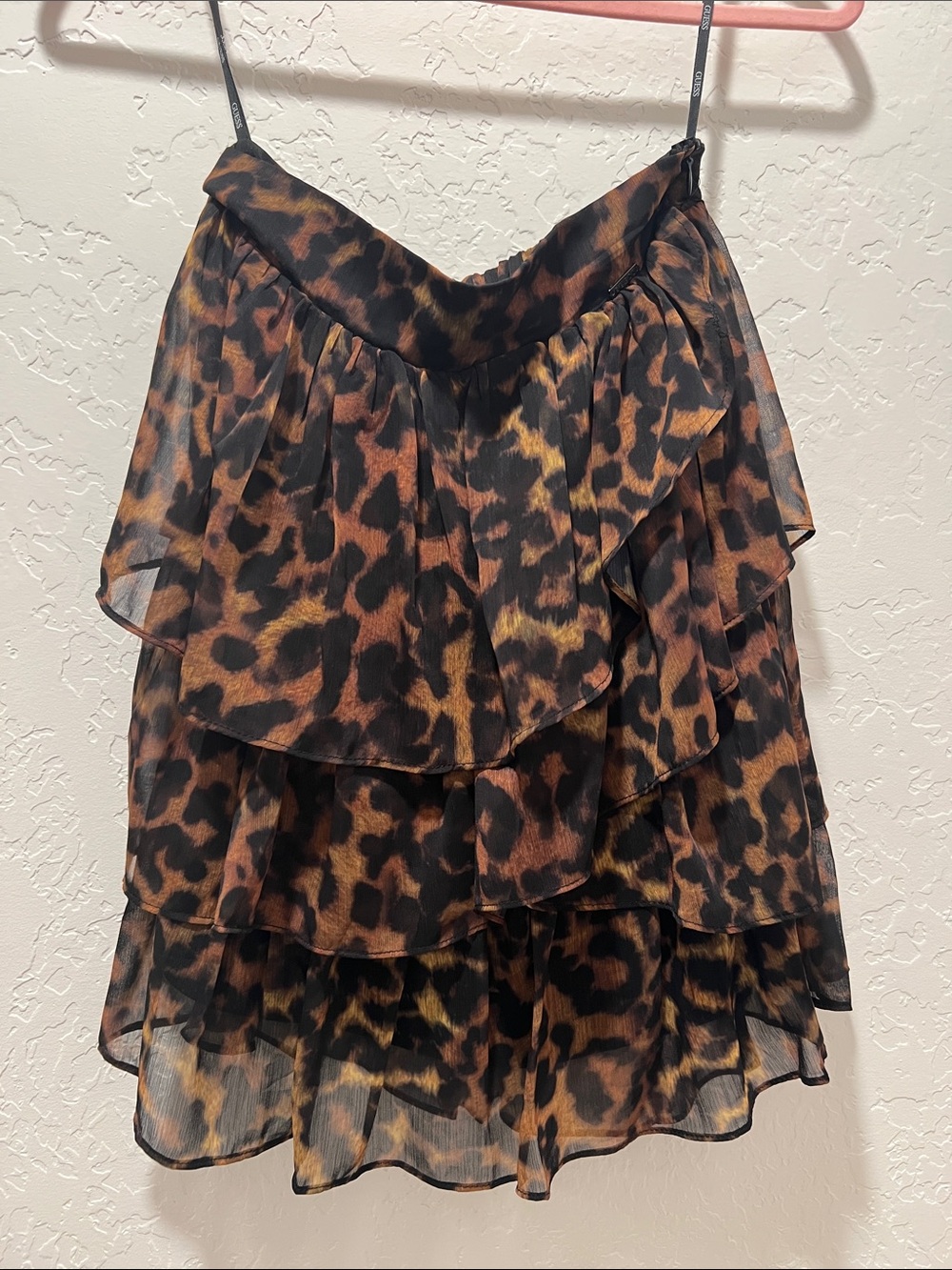 Guess Leopard Print Tiered Ruffle Skirt - Brown